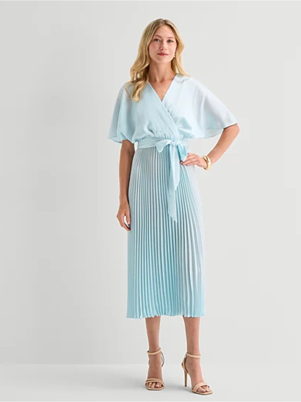 Sandra Darren Womens Petite V Neck Short Sleeve Flutter Maxi Dress Mint 6P NWT